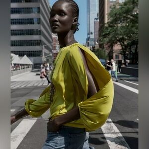 Zara Satin Top With Cutout Sleeves